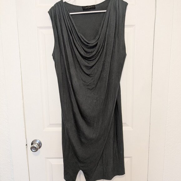 Cashmere Silk Viscose Draped Dress Sleeveless Gray Slit Faux Wrap Size Large - Picture 1 of 7